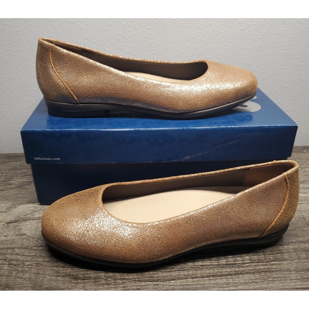 SAS Scenic Ballet Flat Sunstone Metallic Gold Womens 9M Holiday Shoes NIB